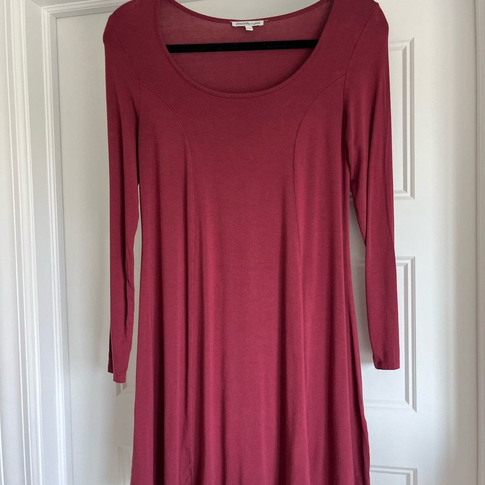 Charlotte Russe Maroon Long Sleeve Scoop Neck Dress